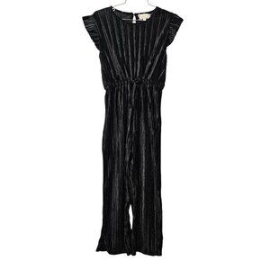 btween Girls Pleated Black Velvet New Jumpsuit